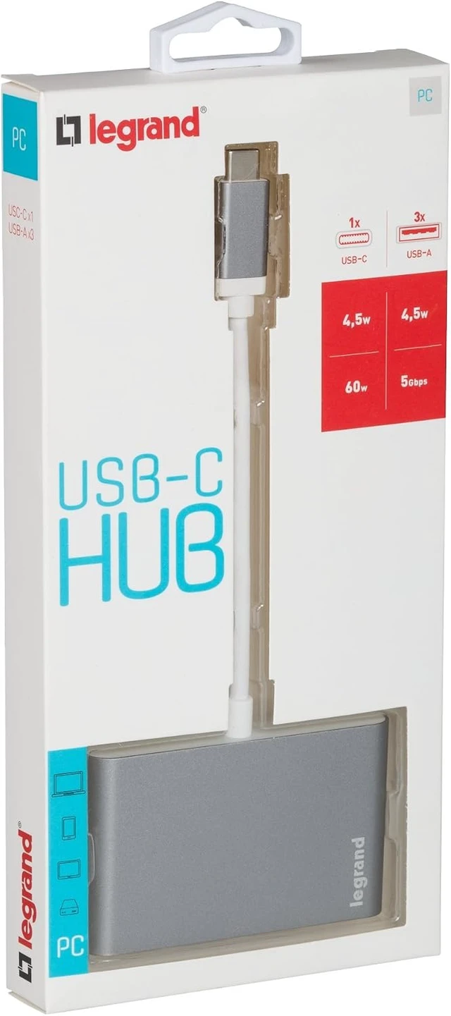 Alt view image 5 of 6 - LEGRAND, USB-C HUB/Multi Adapter with Charging Port, 3X USB 3.1 with 1.5 Gbps and 1x USB-C Charging Port for e.g. MacBook, ASUS Zenbook, Chromebook, Pixel etc., 050694