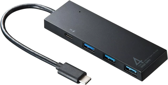 Main image of Sanwa Supply USB Type-C Hub (USB3.1 Gen1 A Connector, 3 Female/USB Type-C Connector x 1 Female Port), Bus-Powered/Self-Powered, Black USB-3TCH8BK