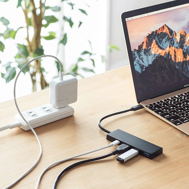 Alt view image 2 of 4 - Sanwa Supply USB Type-C Hub (USB3.1 Gen1 A Connector, 3 Female/USB Type-C Connector x 1 Female Port), Bus-Powered/Self-Powered, Black USB-3TCH8BK