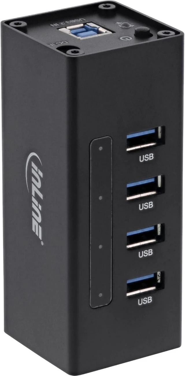 Main image of InLine 35395A USB 3.0 Hub, 4 Port, Aluminium Housing, Black, with 2.5A Power Supply