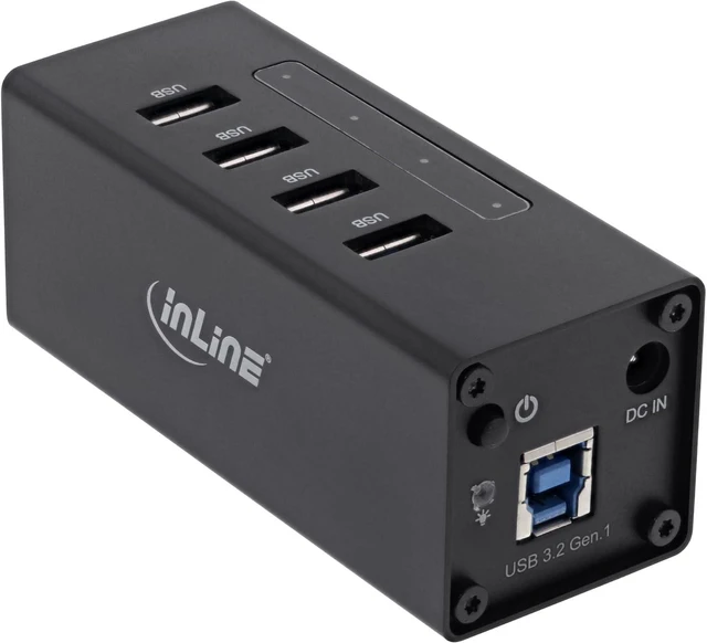 Alt view image 2 of 4 - InLine 35395A USB 3.0 Hub, 4 Port, Aluminium Housing, Black, with 2.5A Power Supply