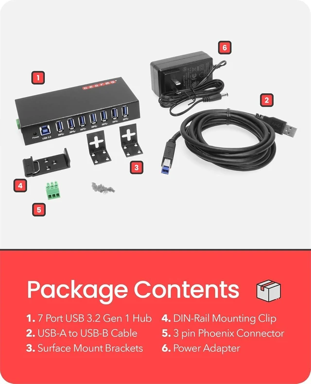 Alt view image 5 of 7 - Gearmo 7 Port USB Hub, Powered USB 3.0 Hub, 24W AC Adapter (GM-HU37-PS)