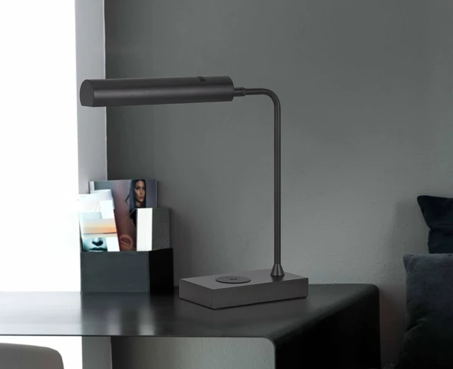 Alt view image 2 of 7 - Cal Lighting BO-3133TB-AB Delray 12W Intergrated Led Metal Desk Lamp with Wireless Charging Port