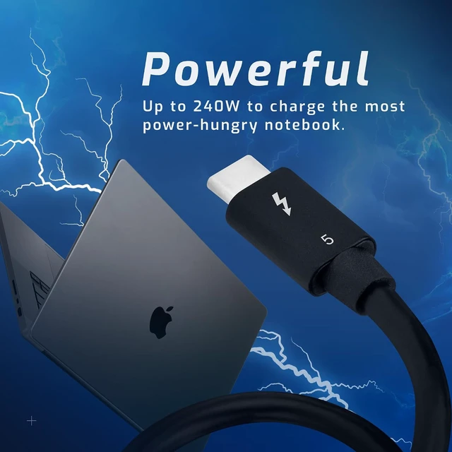 Alt view image 5 of 7 - OWC Thunderbolt 5 USB-C Cable 80Gb/s 240W 2.0M (78.7in)