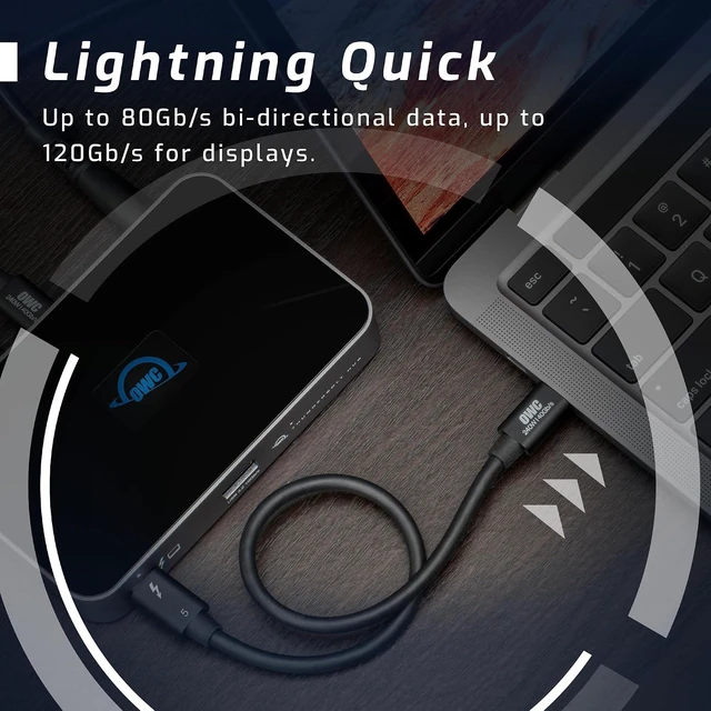 Alt view image 4 of 7 - OWC Thunderbolt 5 USB-C Cable 80Gb/s 240W 2.0M (78.7in)