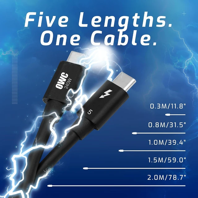 Alt view image 7 of 7 - OWC Thunderbolt 5 USB-C Cable 80Gb/s 240W 2.0M (78.7in)