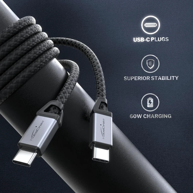 Alt view image 2 of 7 - KabelDirekt USB C Fast Charge Cable 3x3ft, 60W
