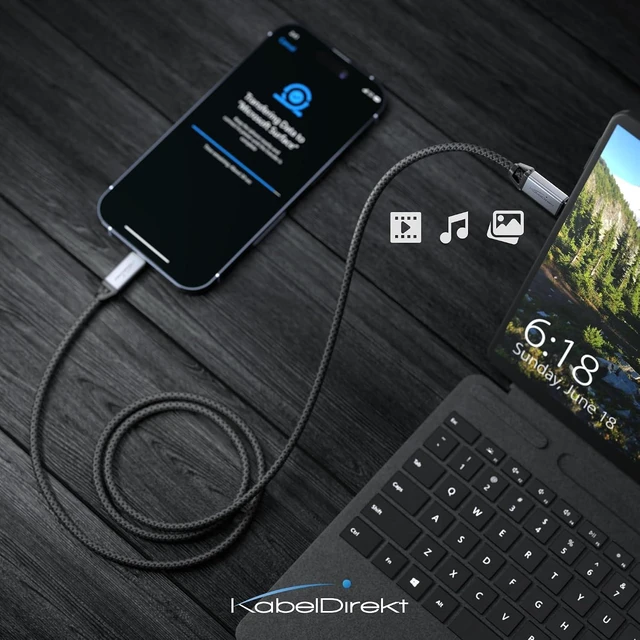 Alt view image 4 of 7 - KabelDirekt USB C Fast Charge Cable 3x3ft, 60W