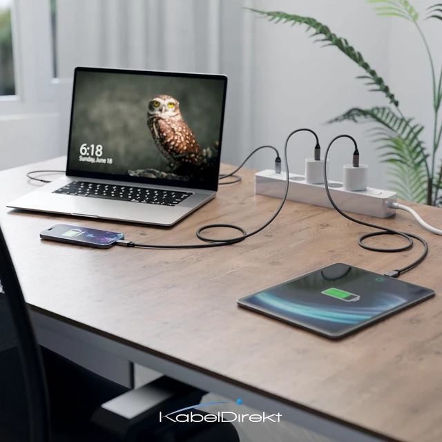 Alt view image 6 of 7 - KabelDirekt USB C Fast Charge Cable 3x3ft, 60W