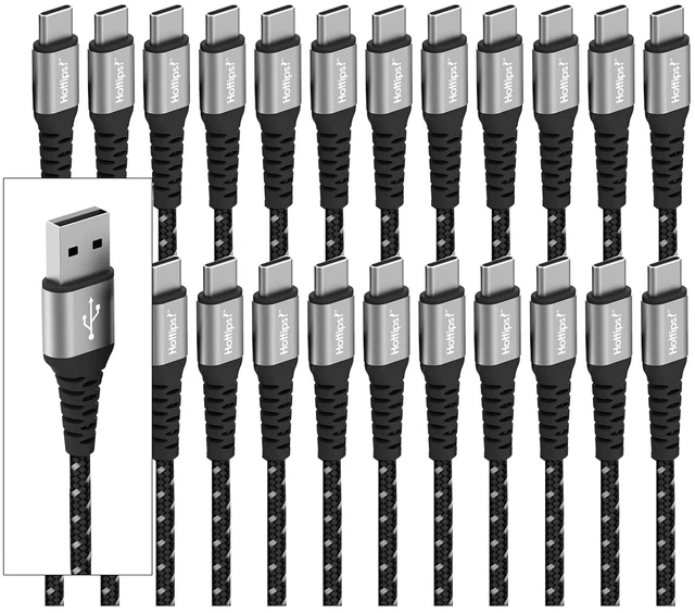Main image of Hottips! 4ft Aramid Fiber USB C/USB A Charging Cables - Black - (24pk)