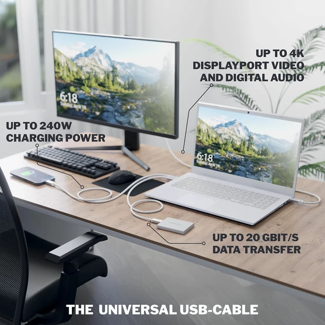 Alt view image 6 of 7 - KabelDirekt USB C Cable All-in-One 6ft, White, 20Gbps, 240W