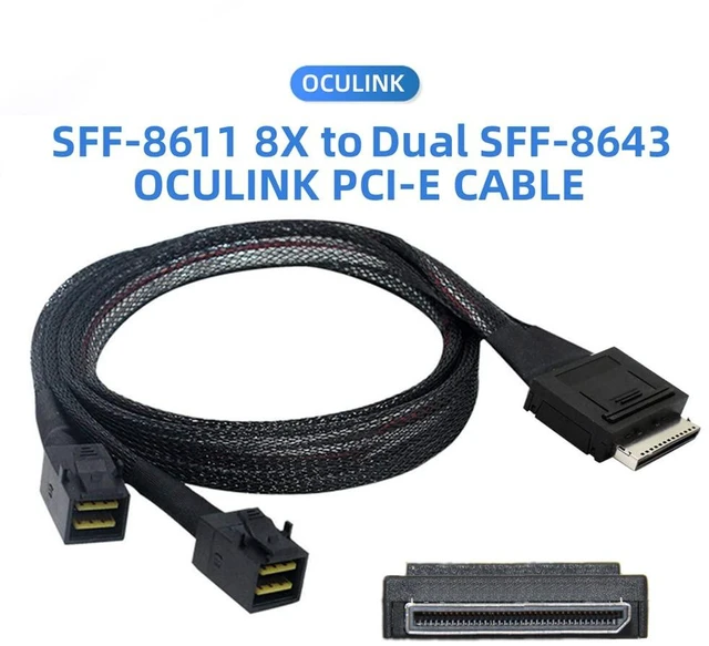 Alt view image 4 of 7 - Cablecc - OCuLink PCIe, PCI Express, SFF 8611 8X 8-Lane to Dual SFF-8643 HD 4X SSD Active Data Cable 50cm