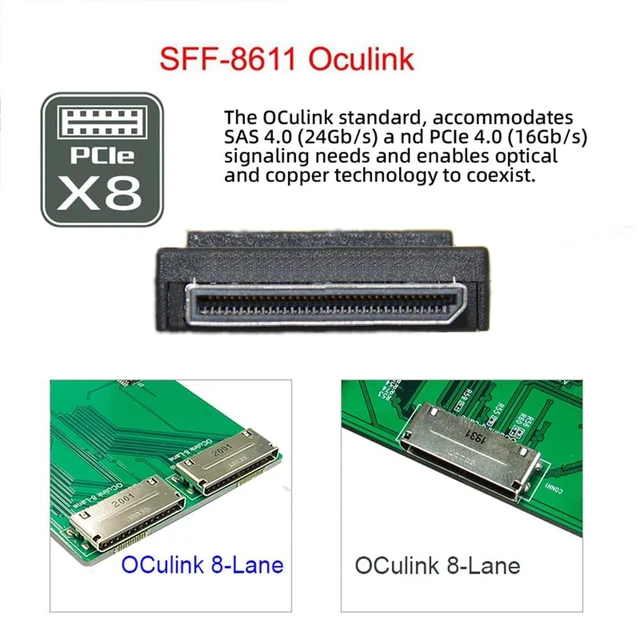 Alt view image 6 of 7 - Cablecc - OCuLink PCIe, PCI Express, SFF 8611 8X 8-Lane to Dual SFF-8643 HD 4X SSD Active Data Cable 50cm