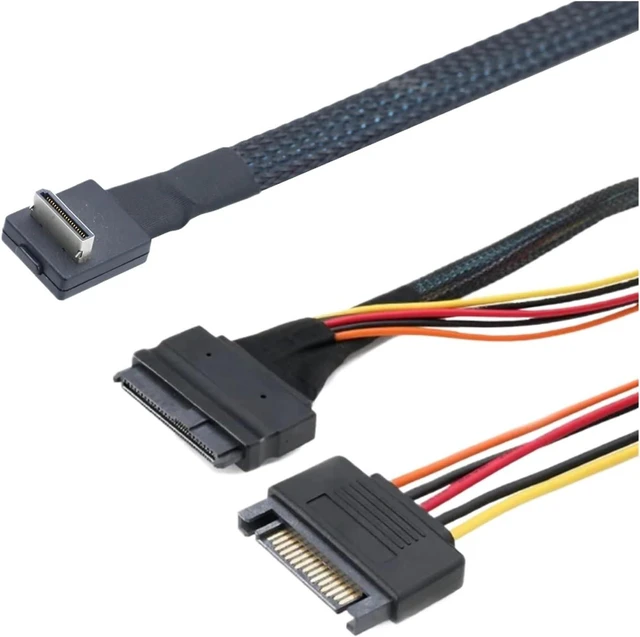 Main image of PCIE Oculink SFF-8611 4I 90 Degree to U.2 S*A*S SFF-8639 with SATA 15P Male Power NVME for SSD Cable(1m)