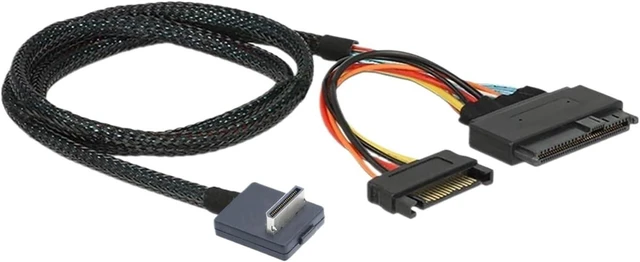 Alt view image 3 of 6 - PCIE Oculink SFF-8611 4I 90 Degree to U.2 S*A*S SFF-8639 with SATA 15P Male Power NVME for SSD Cable(1m)