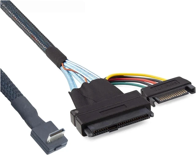 Alt view image 4 of 6 - PCIE Oculink SFF-8611 4I 90 Degree to U.2 S*A*S SFF-8639 with SATA 15P Male Power NVME for SSD Cable(1m)