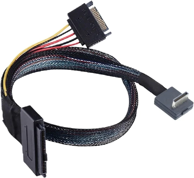 Alt view image 6 of 6 - PCIE Oculink SFF-8611 4I 90 Degree to U.2 S*A*S SFF-8639 with SATA 15P Male Power NVME for SSD Cable(1m)