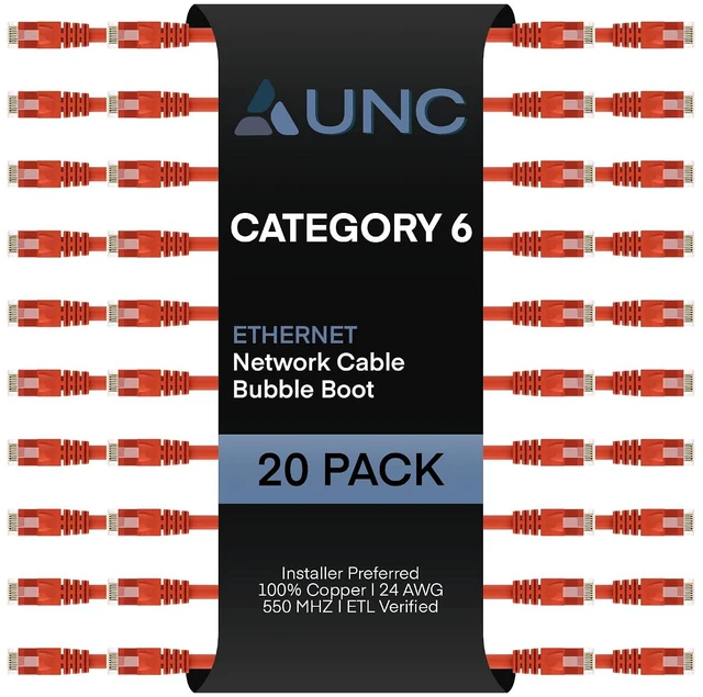 Main image of uCore 20 Pack - 6in Cat 6 Ethernet Cable Bubble Boot, 24AWG, Booted, Molded, Cat6 Patch Cord, 6 Inch, Red