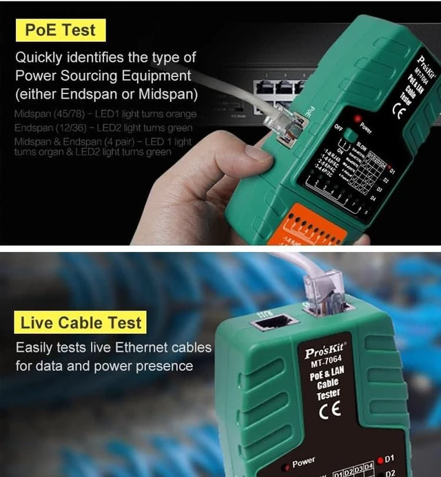 Alt view image 4 of 6 - Cable Tester Po'sKit MT-7064-C POE Video Surveillance Network Cable Finder RJ11 RJ12 RJ45 Connection Port Line Measuring Tool