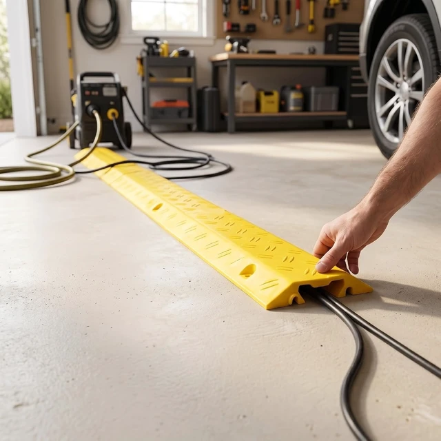 Alt view image 5 of 7 - WALFRONT Heavy Duty Cable Protector Non Slip Modular Interlocking Yellow Wire Cover 1000mm with Anti Fatigue Safety Ramp for Driveway Sidewalk