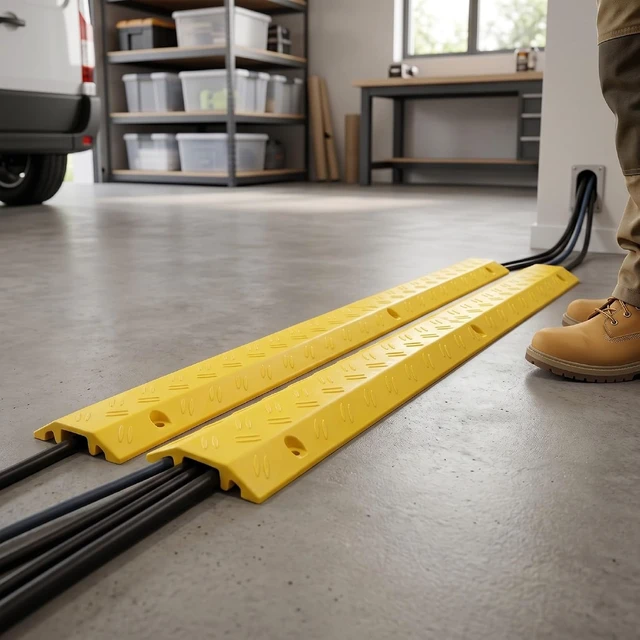 Alt view image 6 of 7 - WALFRONT Heavy Duty Cable Protector Non Slip Modular Interlocking Yellow Wire Cover 1000mm with Anti Fatigue Safety Ramp for Driveway Sidewalk