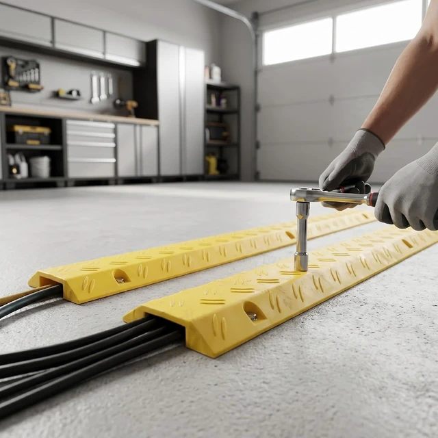 Alt view image 7 of 7 - WALFRONT Heavy Duty Cable Protector Non Slip Modular Interlocking Yellow Wire Cover 1000mm with Anti Fatigue Safety Ramp for Driveway Sidewalk