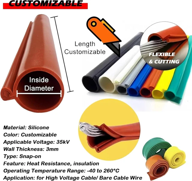 Alt view image 2 of 7 - 10ft 35KV Silicone Cable Insulation Cover, Durable Weatherproof Wire Protector Sleeve for Power Lines, Open Type Insulating Cover (Black, ID 16mm/0.63in)
