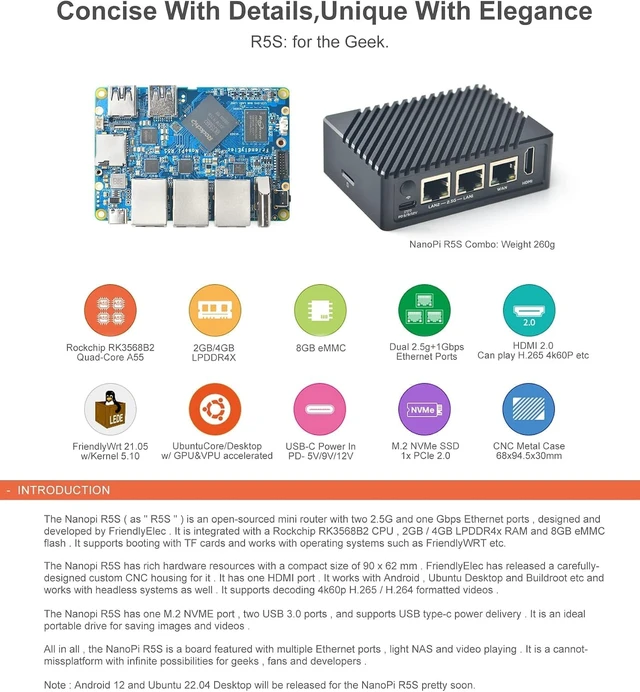 Alt view image 2 of 7 - FriendlyElec NanoPi R5S-LTS OpenWrt Router RK3568 4GB 64GB Dual 2.5GbE (Bare Board)