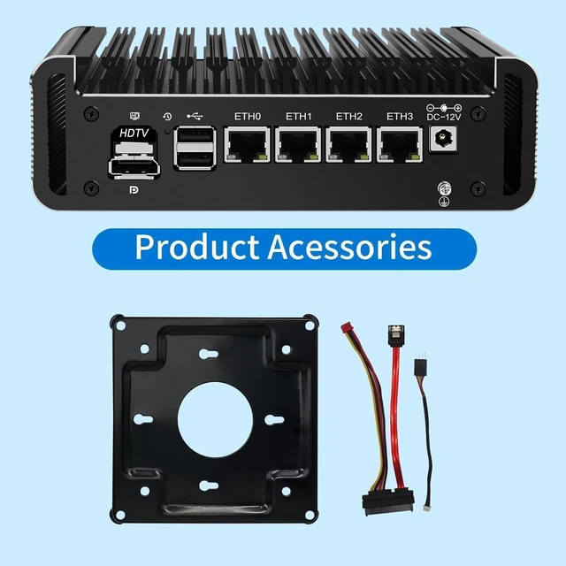 Alt view image 4 of 5 - Mini PC Fanless Firewall Router with 4*I226 2.5G LAN DDR4 2 x SATA3.0
