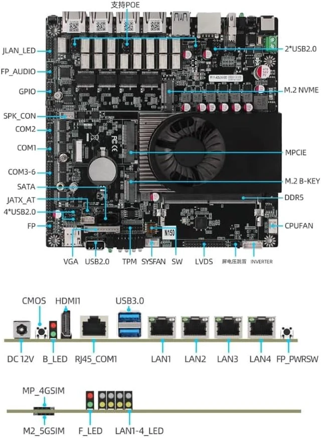 Alt view image 2 of 4 - 4X 2.5GbE LAN with DDR5 4800MHz MAX 48G,N150(up to 3.6 GHz,8G RAM 128G SSD)