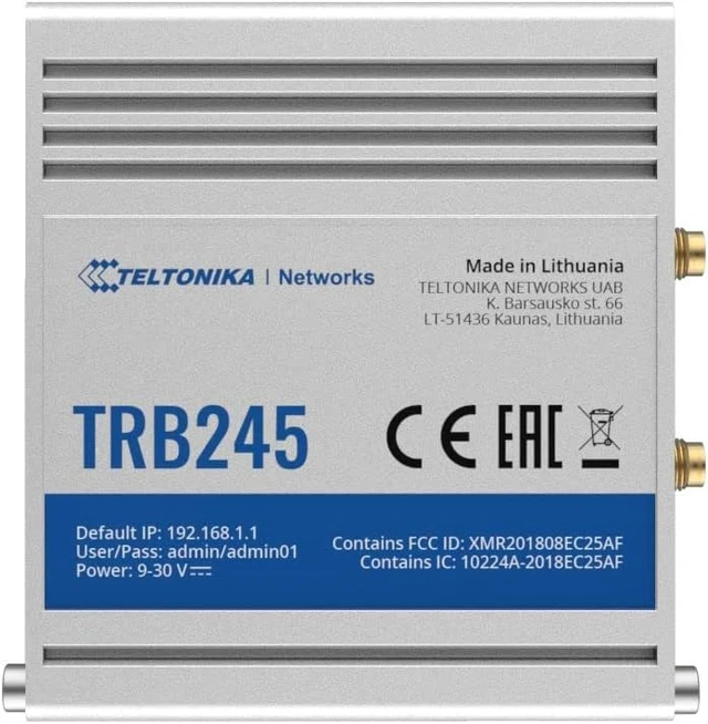Alt view image 2 of 5 - Teltonika TRB245 Industrial Rugged LTE Gateway TRB245000000, 150, W125727569 (Gateway TRB245000000, 150 Mpps, SNMP, TCP, UDP, IPv4, IPv6, ICMP, NTP, DNS, HTTP, HTTPS, FTP, SMTP, SSL)