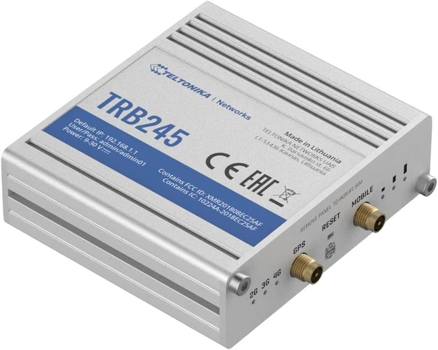 Alt view image 3 of 5 - Teltonika TRB245 Industrial Rugged LTE Gateway TRB245000000, 150, W125727569 (Gateway TRB245000000, 150 Mpps, SNMP, TCP, UDP, IPv4, IPv6, ICMP, NTP, DNS, HTTP, HTTPS, FTP, SMTP, SSL)