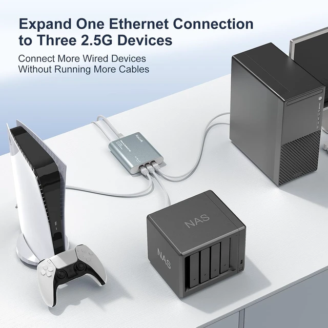 Alt view image 2 of 7 - 2.5G Ethernet Splitter Switch RJ45, Expand 1 Network Port to 3 Devices