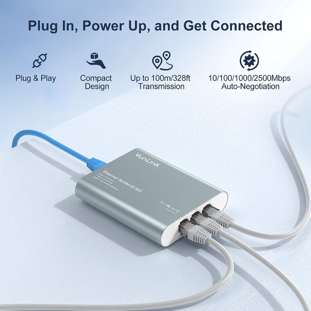 Alt view image 5 of 7 - 2.5G Ethernet Splitter Switch RJ45, Expand 1 Network Port to 3 Devices