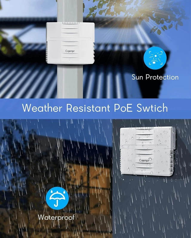 Alt view image 6 of 7 - Outdoor Poe Switch with 8 Port Poe+2G Uplink+1SFP Slot, IEEE802.3af/at/bt, All-in-One Box, 60W PoE++, 120W High Power Output, Play & Plug, Fan-Less Unmanaged, AI Watchdog. (16)
