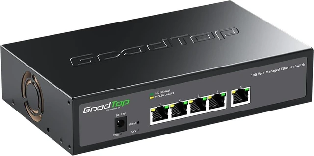 Main image of 5-Port 10G Managed Switch, Powered by Noctua Silent Fan, Metal Housing