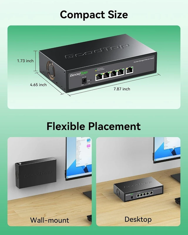 Alt view image 7 of 7 - 5-Port 10G Managed Switch, Powered by Noctua Silent Fan, Metal Housing