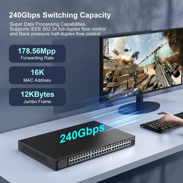Alt view image 2 of 7 - 2.5G Switch Unmanaged 48 Ports Plug & Play , 19-Inch Rackmount/Desktop