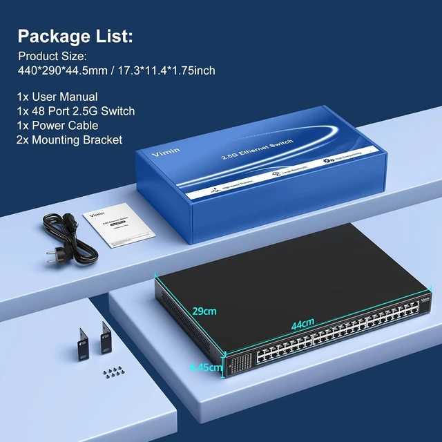 Alt view image 7 of 7 - 2.5G Switch Unmanaged 48 Ports Plug & Play , 19-Inch Rackmount/Desktop