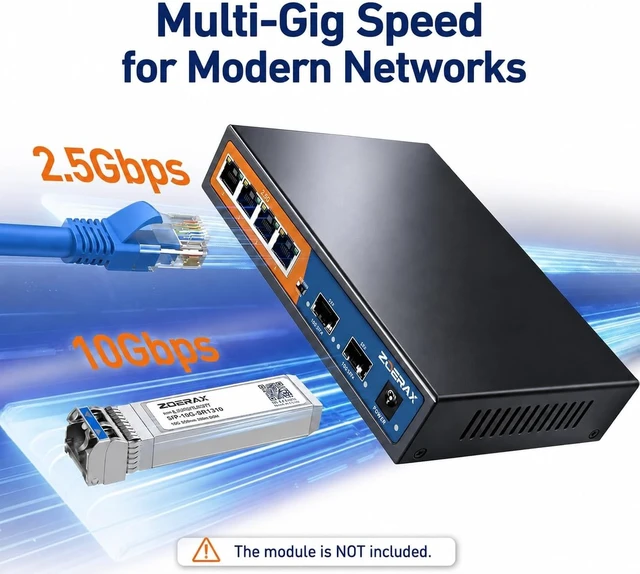 Alt view image 5 of 7 - 6 Port 2.5G Unmanaged Ethernet Switch, 4x2.5G Base-T Ports+2x10G SFP