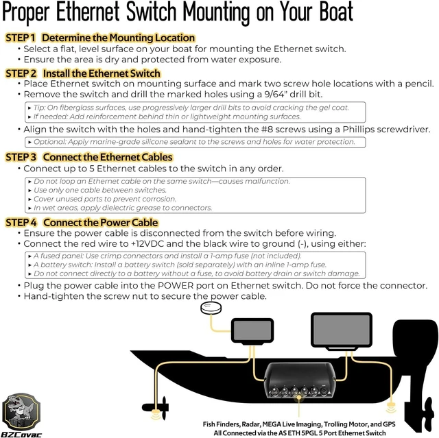 Alt view image 4 of 7 - 408450-1 AS ETH 5PXG 5-Port Ethernet Switch for Humminbird Helix, APEX, SOLIX, XPLORE Fish Finders - Marine Network Hub for Sharing Sonar, MEGA Live, TargetLock & NMEA 2000 Devices