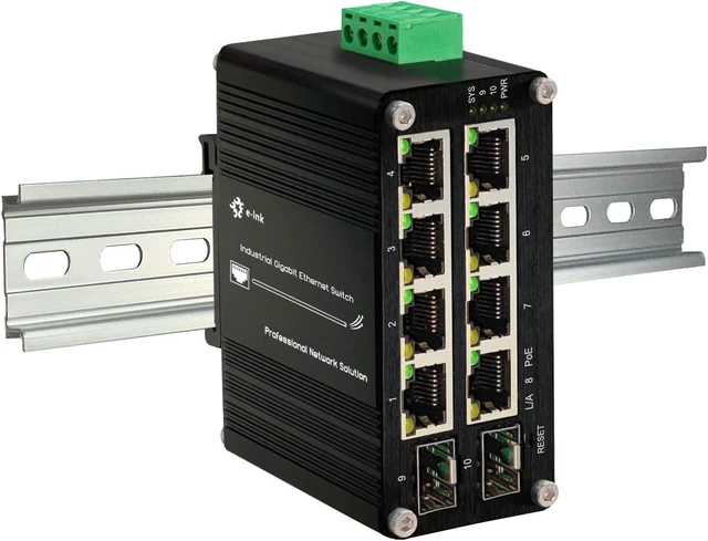 Main image of Industrial 8 Ports Managed PoE Fiber Switch Gigabit Web Management Switch with 100/1000M Adaptive 2 SFP Slots Din Rail Small Network Switch 802.3at 30W/240W Support QOS, VLAN, IGMP 48-57VDC