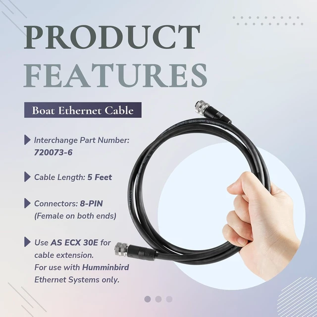 Alt view image 5 of 7 - 5 Port Ethernet Switch & 5 Foot Ethernet Cable Kit, Replace for Humminbird 411850-1 AS ETH 5PGL, 720073-6 AS EC 5E, for APEX SOLIX Helix G4N G3N Fish Finder, Multi-Device Networking w/LED Indicators