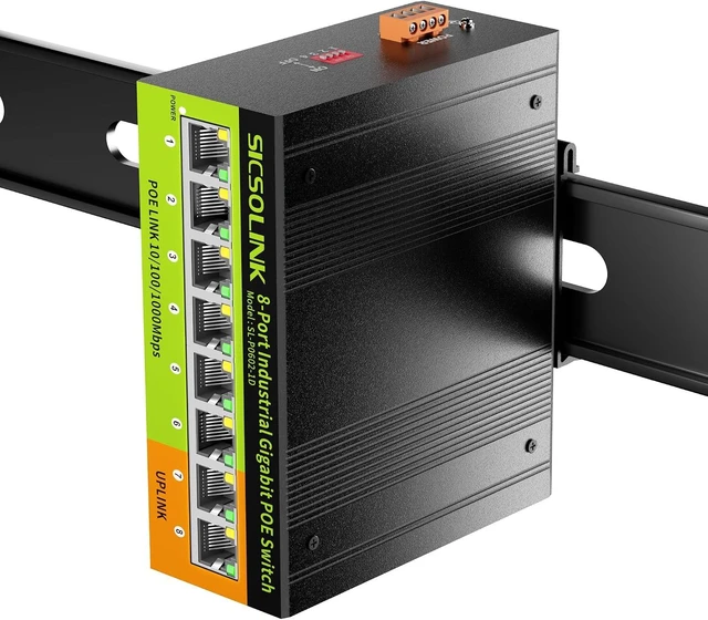 Main image of Industrial 8-Port Gigabit PoE+ Switch, Dual Power, DIN-Rail Mount