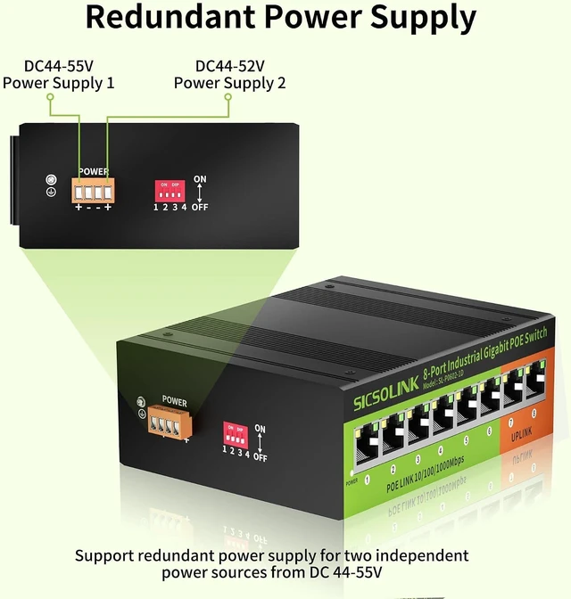Alt view image 6 of 7 - Industrial 8-Port Gigabit PoE+ Switch, Dual Power, DIN-Rail Mount