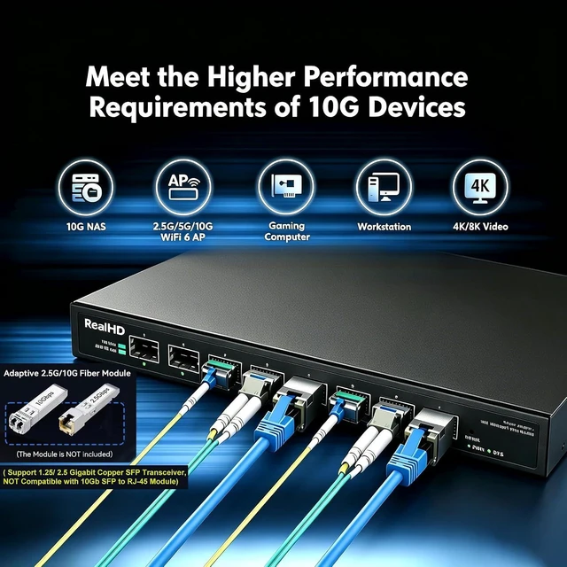 Alt view image 3 of 7 - 8 Port 10Gb SFP+ Web Managed Fiber Switch