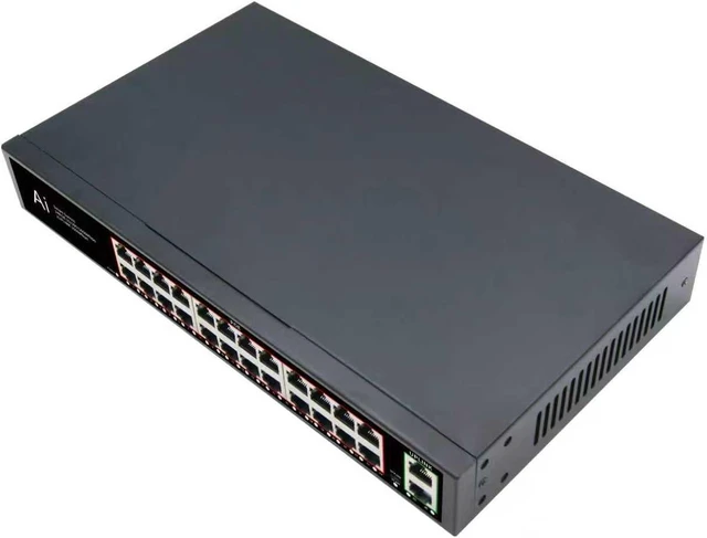 Alt view image 2 of 4 - 24Port Gigabit PoE Switch with 2Uplink Gigabit Ports, 26Port Unmanaged Ethernet PoE Switch with 320W Power, Support IEEE802.3af/at, VLAN, Metal Housing, Plug & Play (EW-24G20GB)