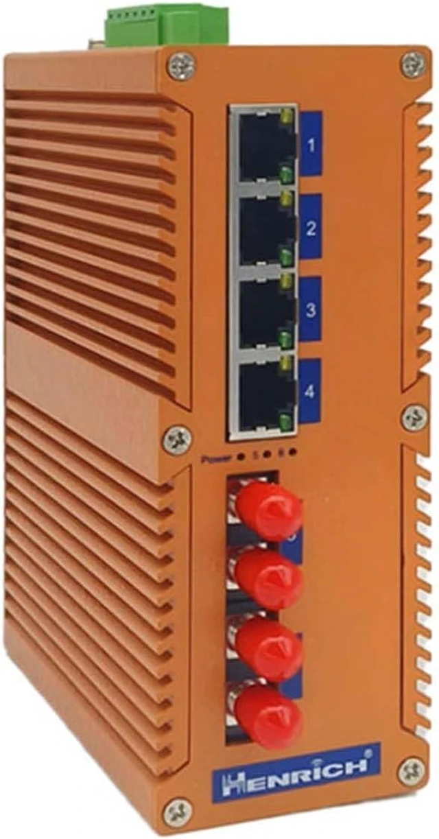 Alt view image 3 of 3 - Henrich 6-Port Unmanaged Industrial Gigabit Ethernet Switch, 2 ST Fibers