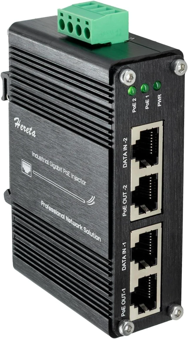 Main image of Gigabit PoE+ Injector, 2-Port 30W Industrial PoE Adapter, IEEE 802.3af/at Compliant, Transmission Distance Up to 100M(328 ft), Plug & Play, Metal Housing, DIN-Rail/Wall Mount