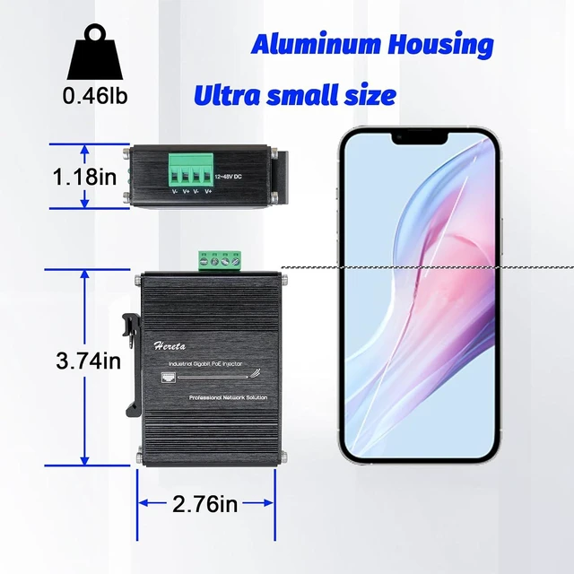 Alt view image 3 of 6 - Gigabit PoE+ Injector, 2-Port 30W Industrial PoE Adapter, IEEE 802.3af/at Compliant, Transmission Distance Up to 100M(328 ft), Plug & Play, Metal Housing, DIN-Rail/Wall Mount